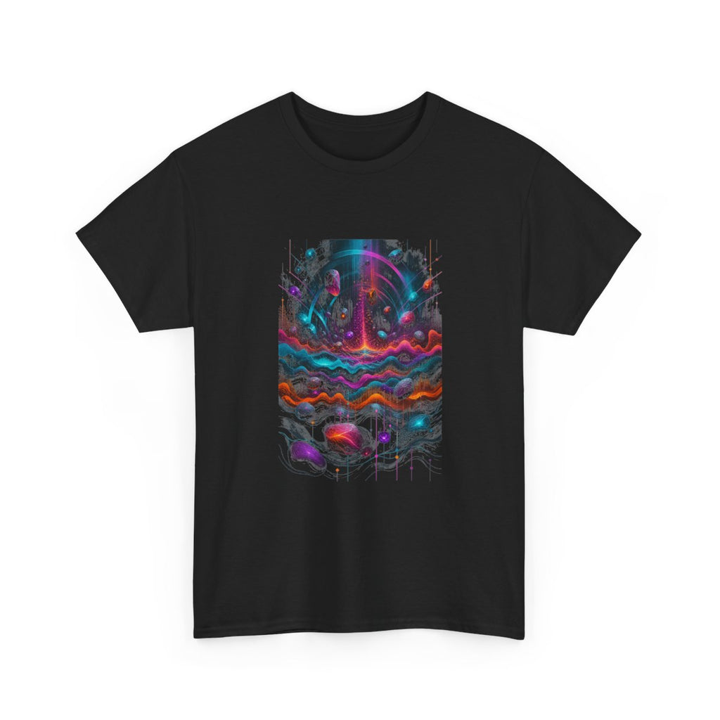 Chromatic Signal Reservoir KOSVYRE graphic tee product mockup, alternate front view