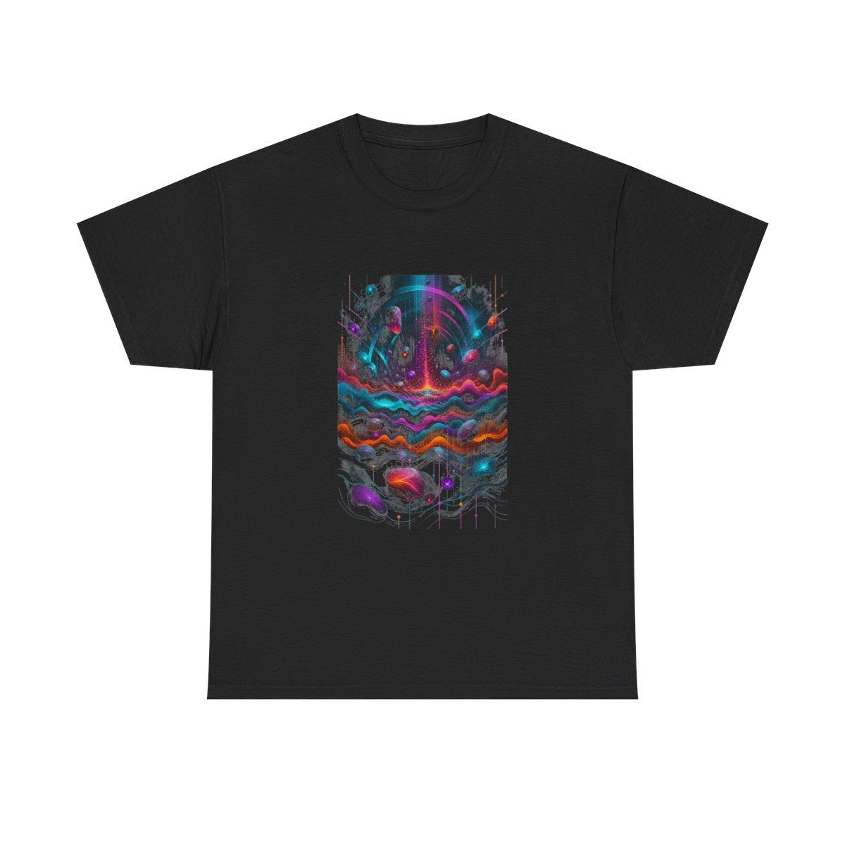 Chromatic Signal Reservoir KOSVYRE graphic tee product mockup, front view