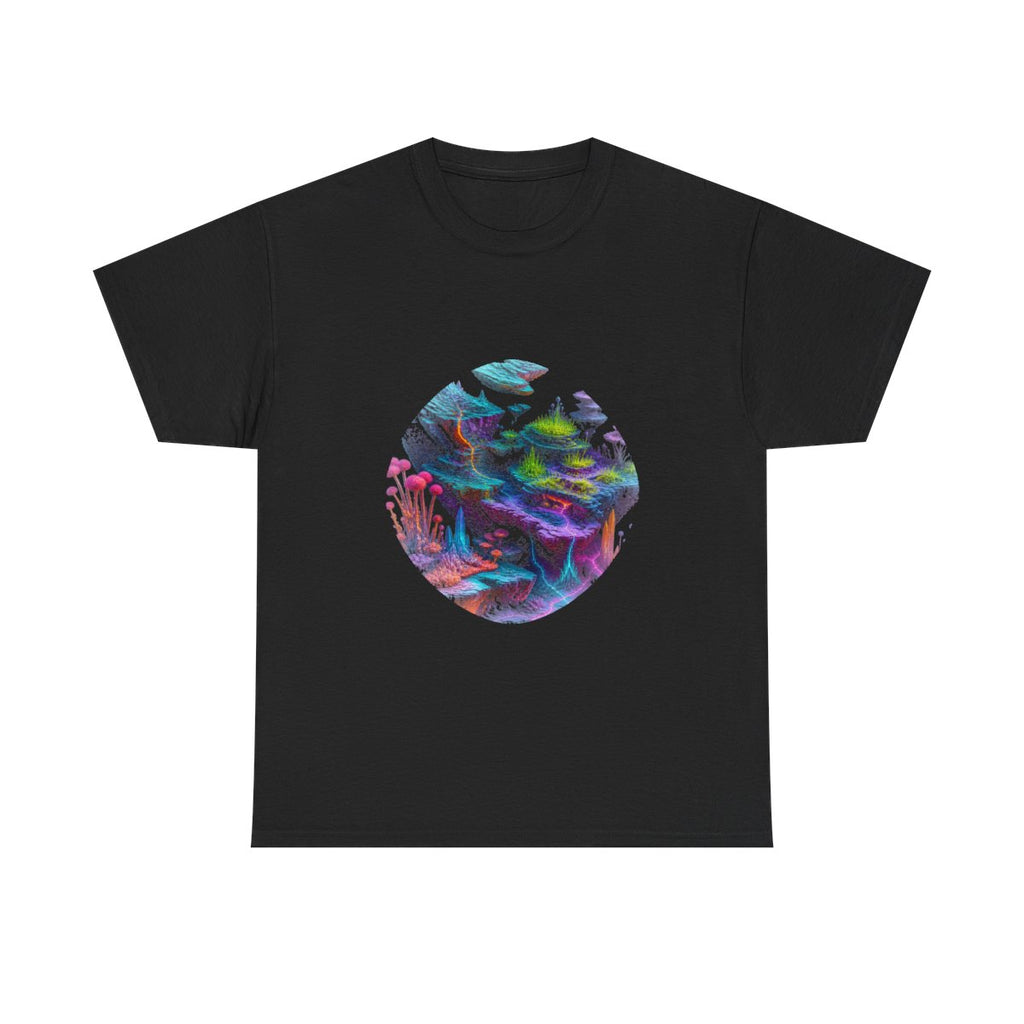 Chromatic Tectonic Garden KOSVYRE graphic tee product mockup, front view