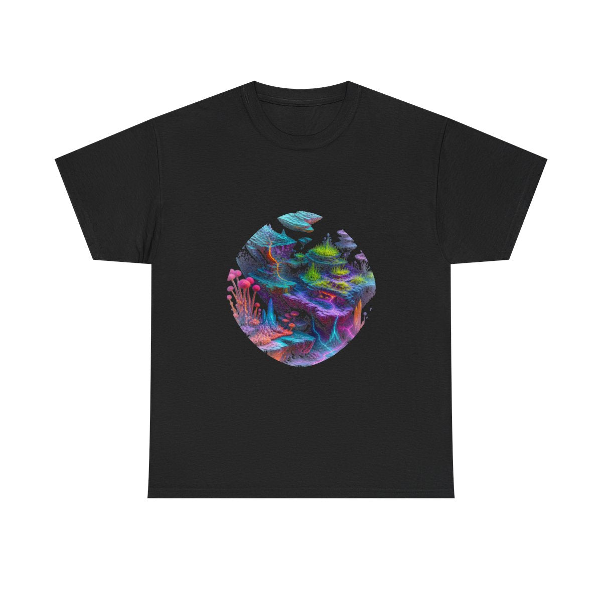 Chromatic Tectonic Garden KOSVYRE graphic tee product mockup, front view