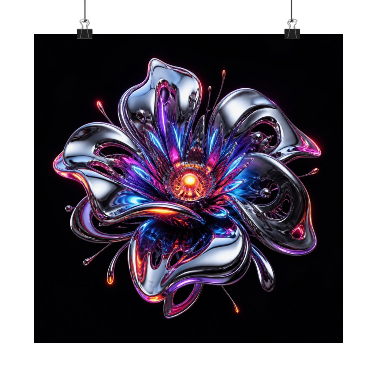 Chrome Bloom Organism KOSVYRE art print product mockup, alternate front view