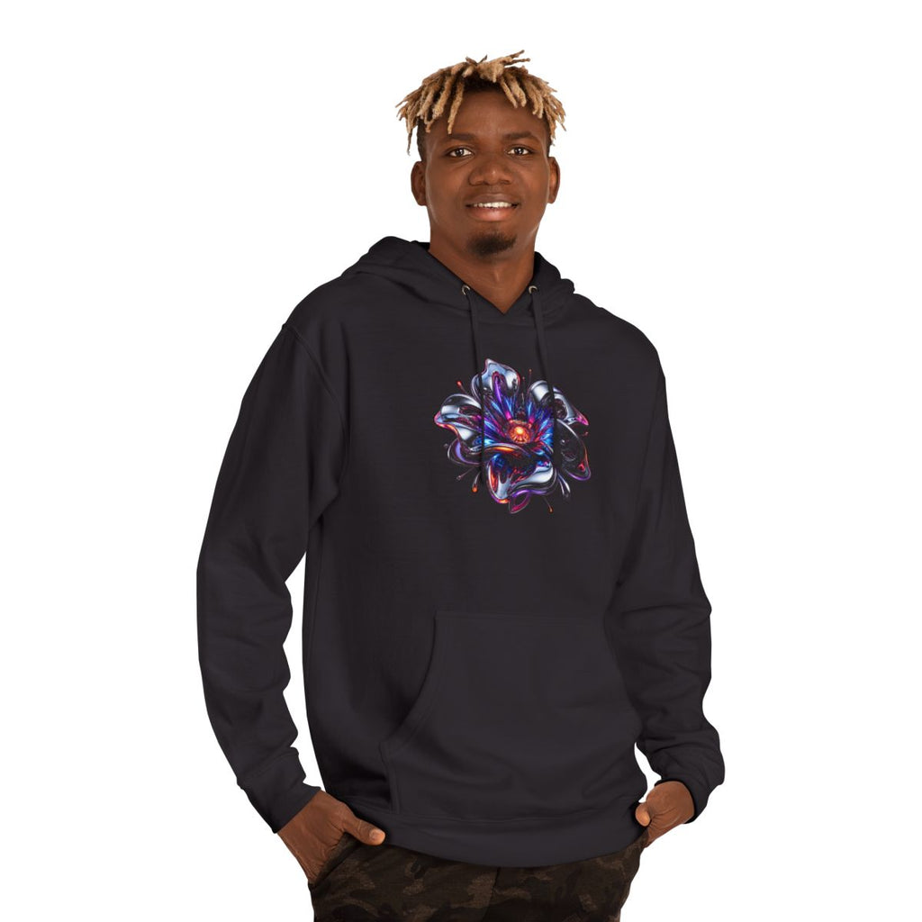 Chrome Bloom Organism KOSVYRE hoodie product mockup, person 2 front view