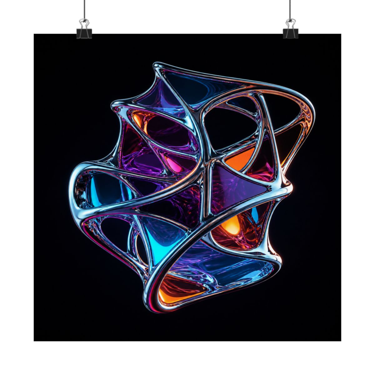 Chrome Lattice Vessel KOSVYRE art print product mockup, alternate front view