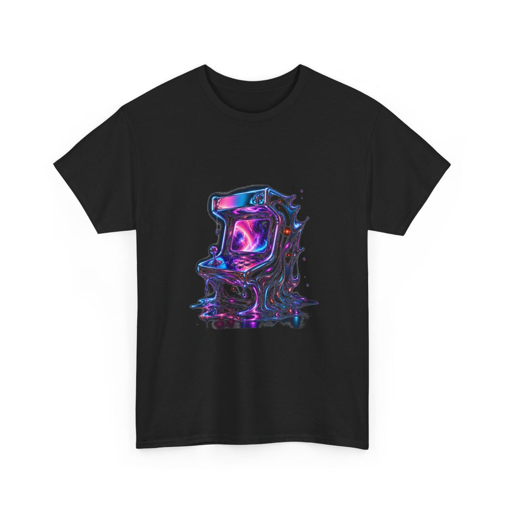 Chrome Memory Arcade KOSVYRE graphic tee product mockup, alternate front view