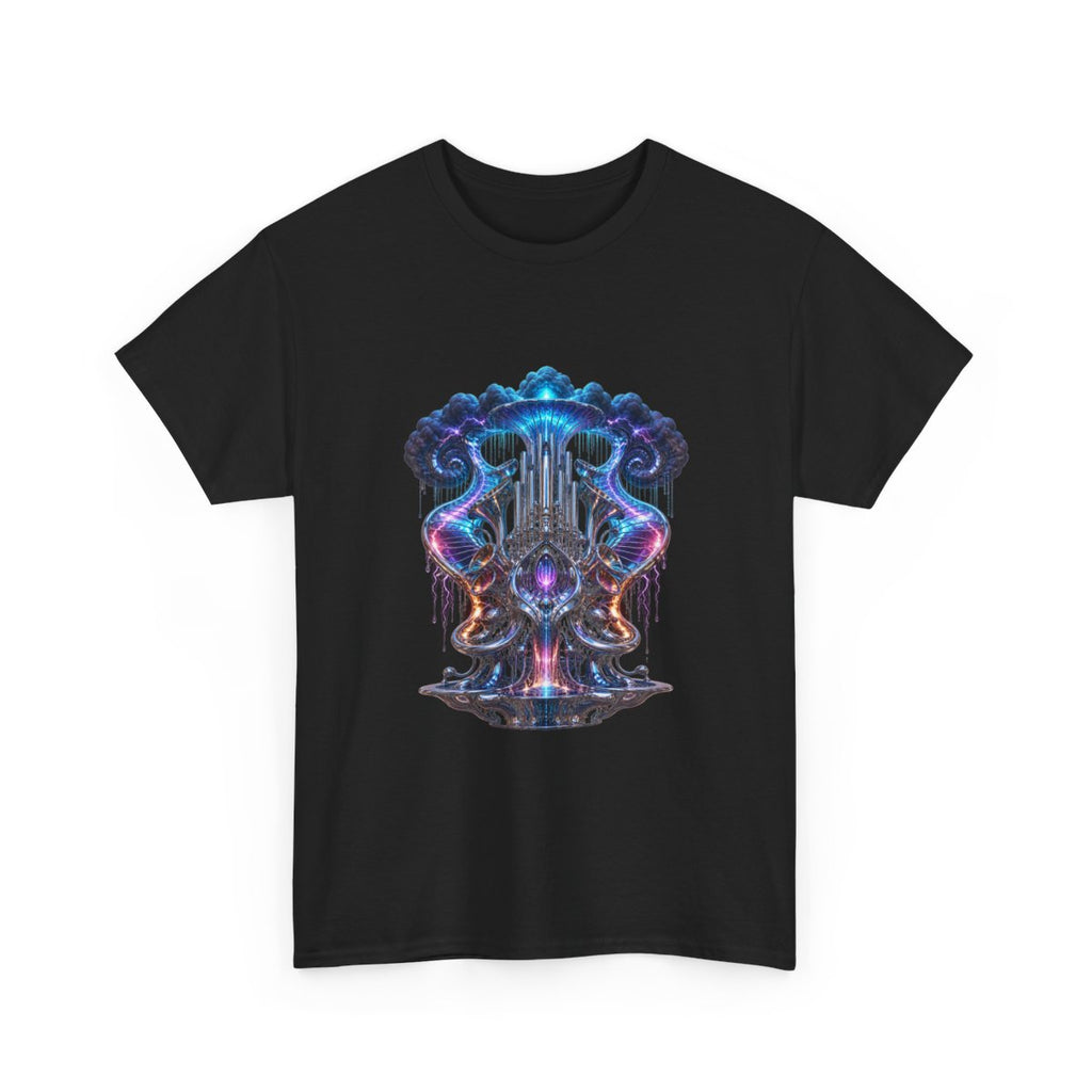 Chrome Weather Organ KOSVYRE graphic tee product mockup, alternate front view