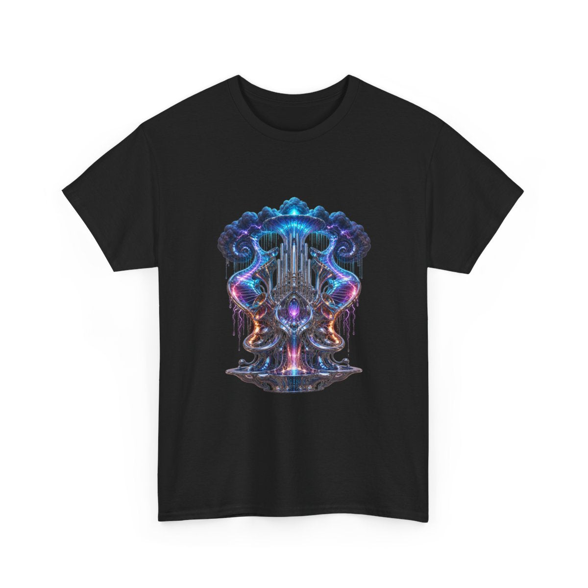 Chrome Weather Organ KOSVYRE graphic tee product mockup, alternate front view