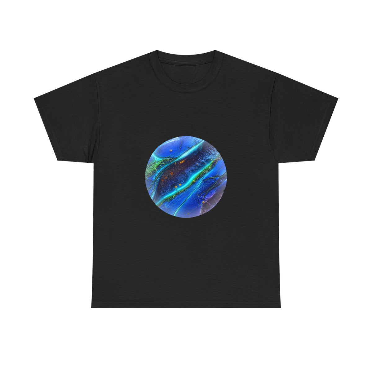 Cobalt Wound Garden KOSVYRE graphic tee product mockup, front view