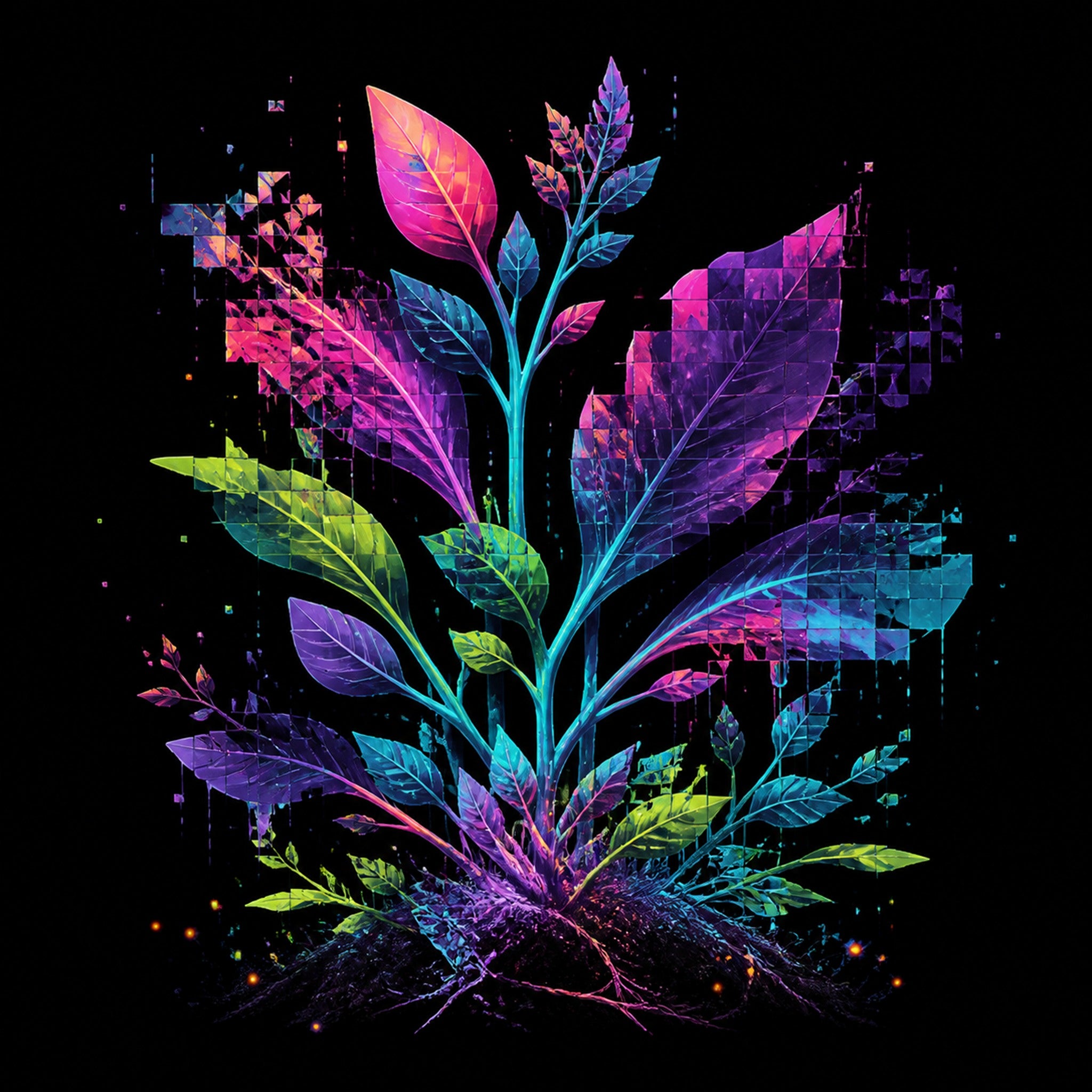 Close-up of the original KOSVYRE artwork Corrupted Garden Protocol