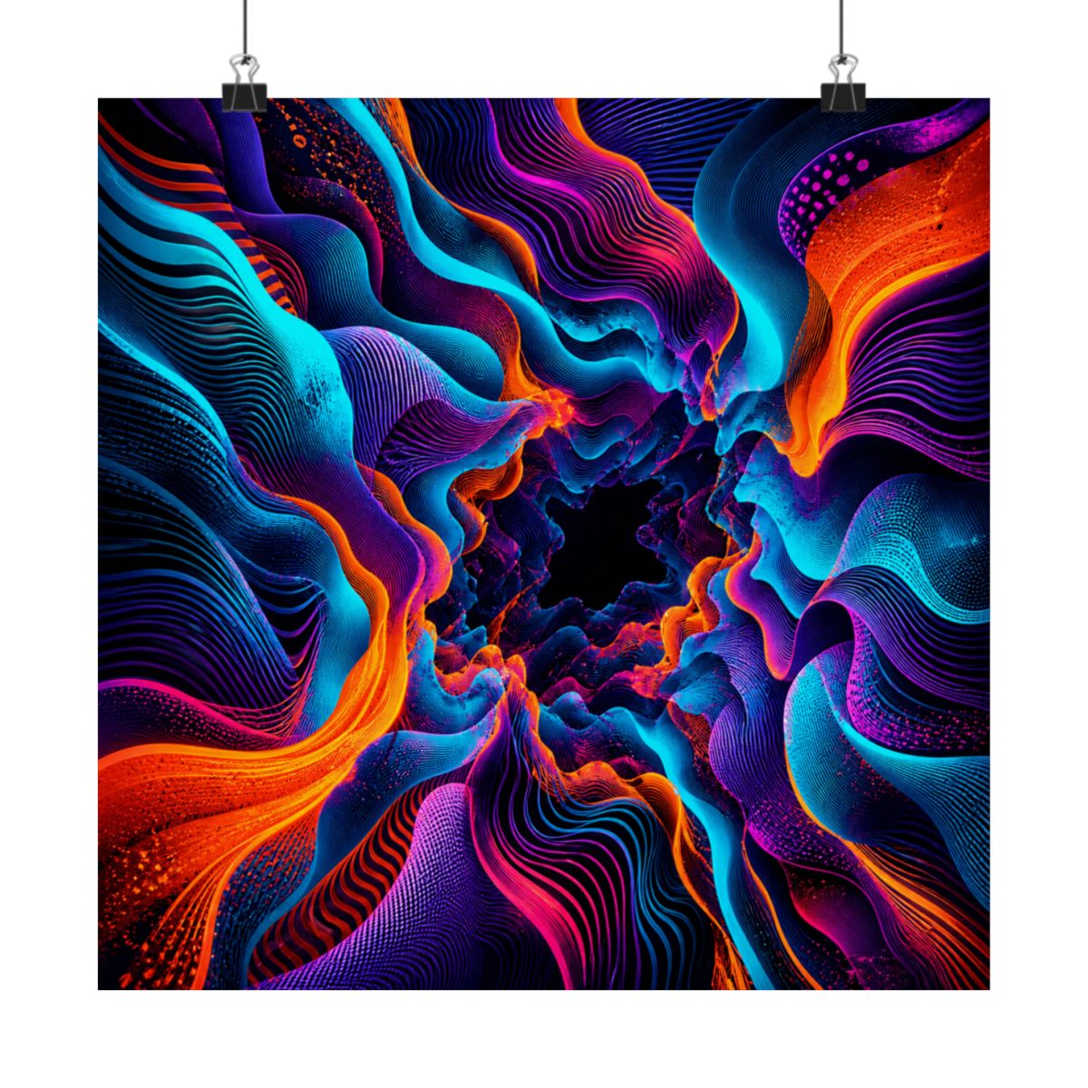 Cyan Bloom Parallax KOSVYRE art print product mockup, alternate front view