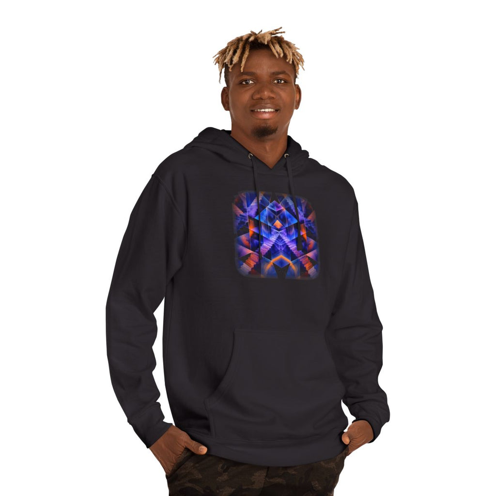 Cyan Monolith Choir KOSVYRE hoodie product mockup, person 2 front view