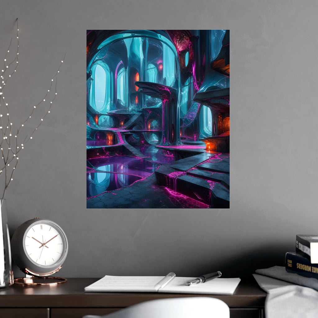 Cyan Suture Cathedral KOSVYRE poster product mockup, alternate view