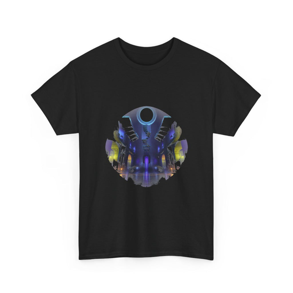 Duskless Atrium KOSVYRE graphic tee product mockup, detail view