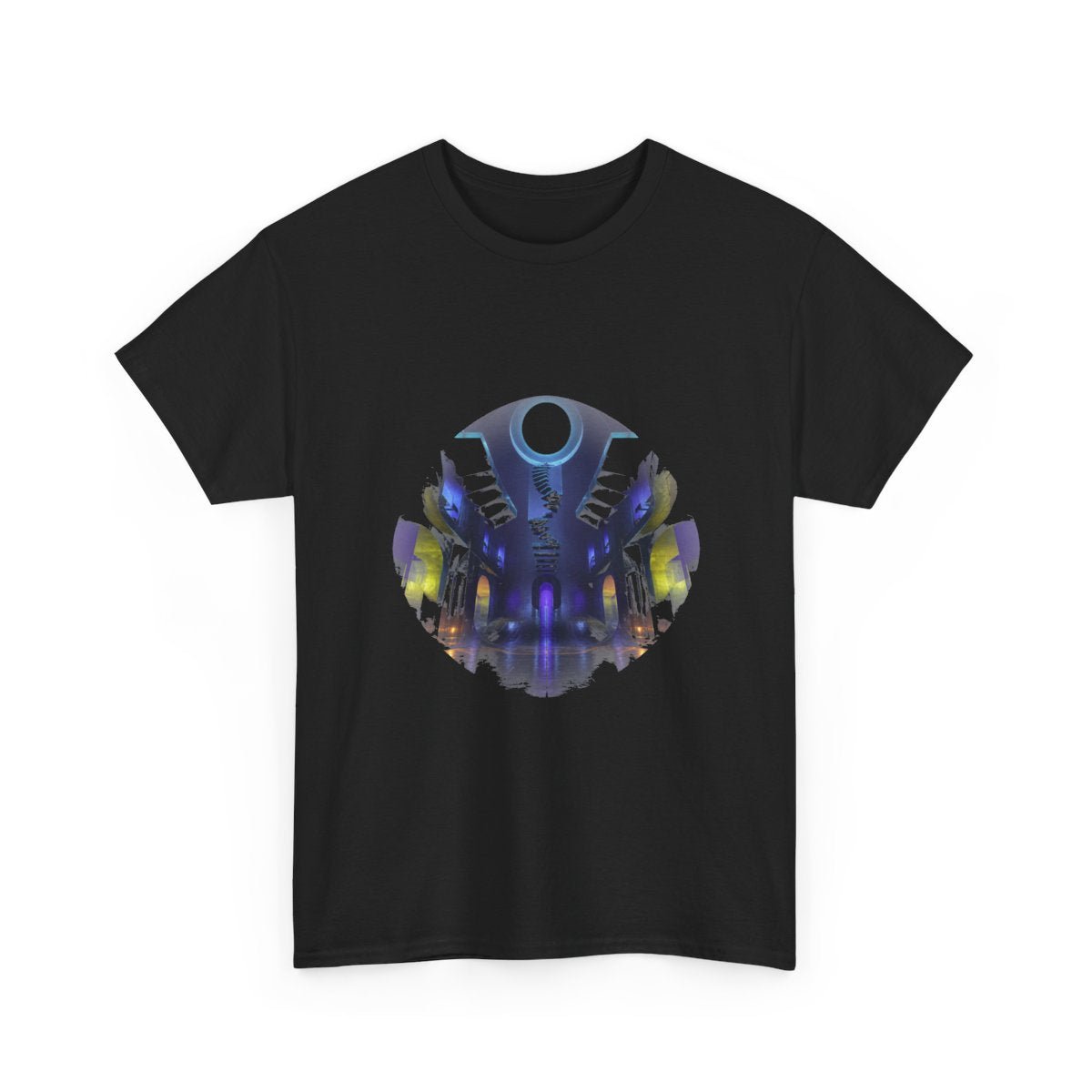 Duskless Atrium KOSVYRE graphic tee product mockup, detail view