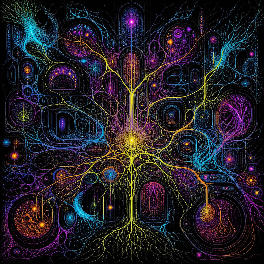 Close-up of the original KOSVYRE artwork Electric Mycelium Bureau