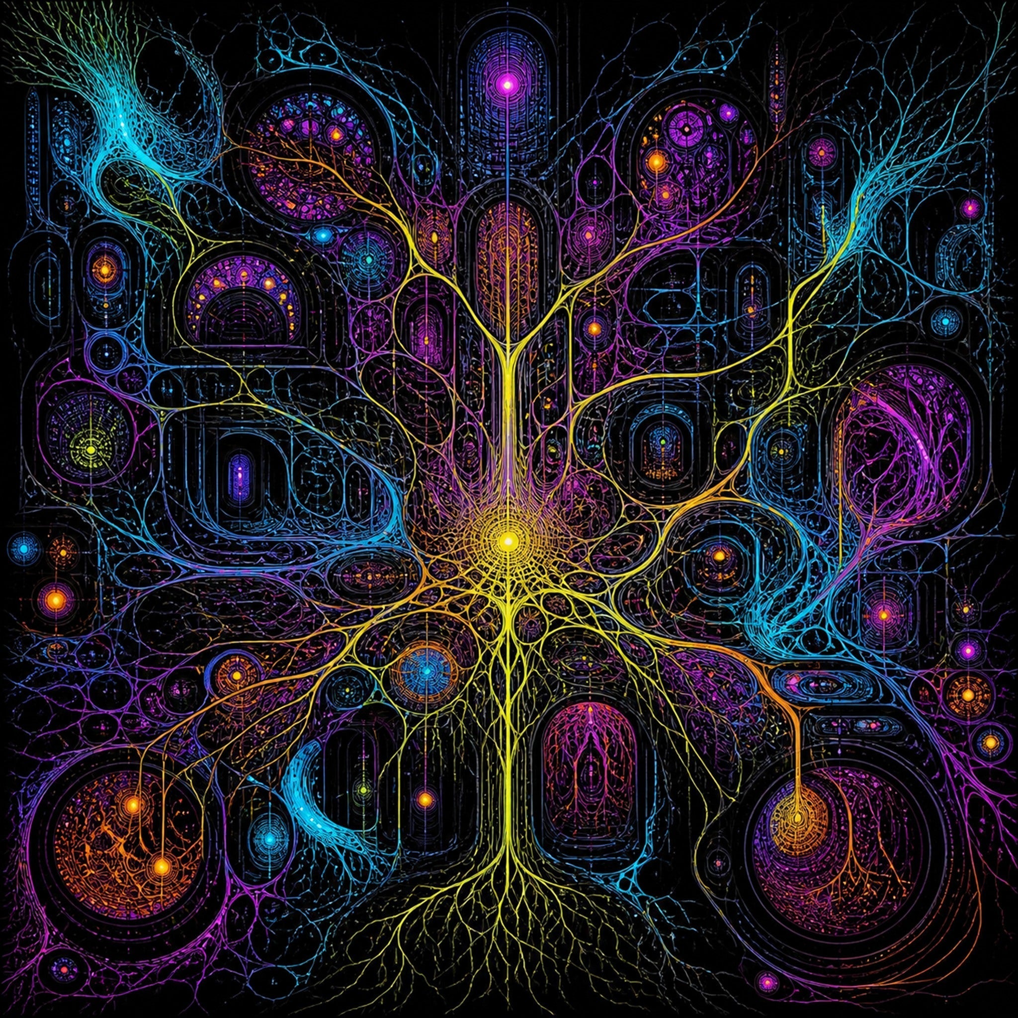 Close-up of the original KOSVYRE artwork Electric Mycelium Bureau