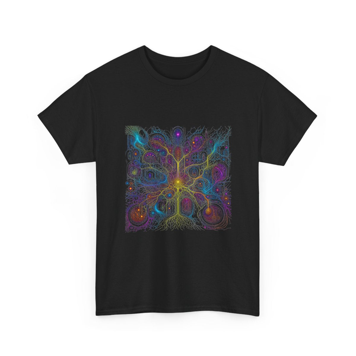 Electric Mycelium Bureau KOSVYRE graphic tee product mockup, alternate front view