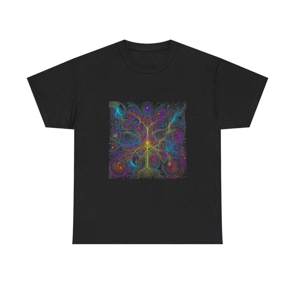 Electric Mycelium Bureau KOSVYRE graphic tee product mockup, front view