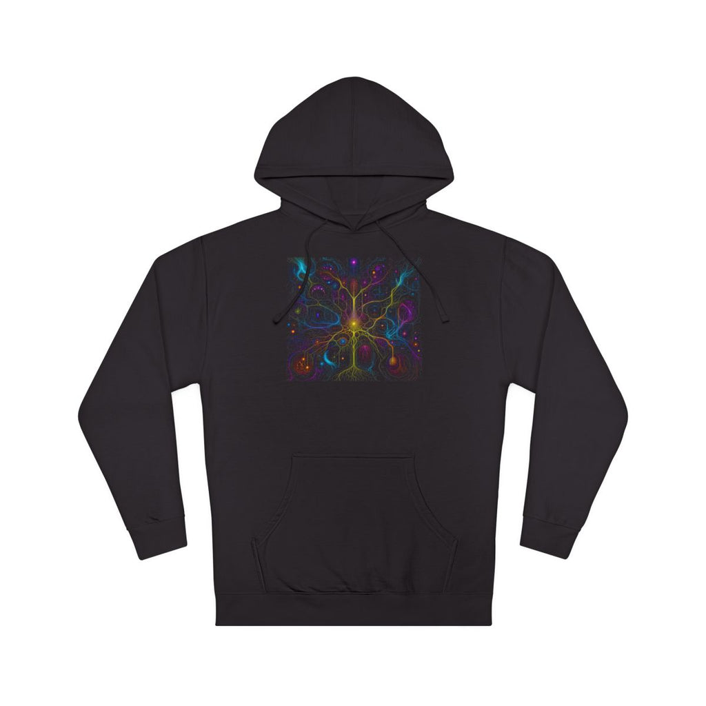 Electric Mycelium Bureau KOSVYRE hoodie product mockup, front view