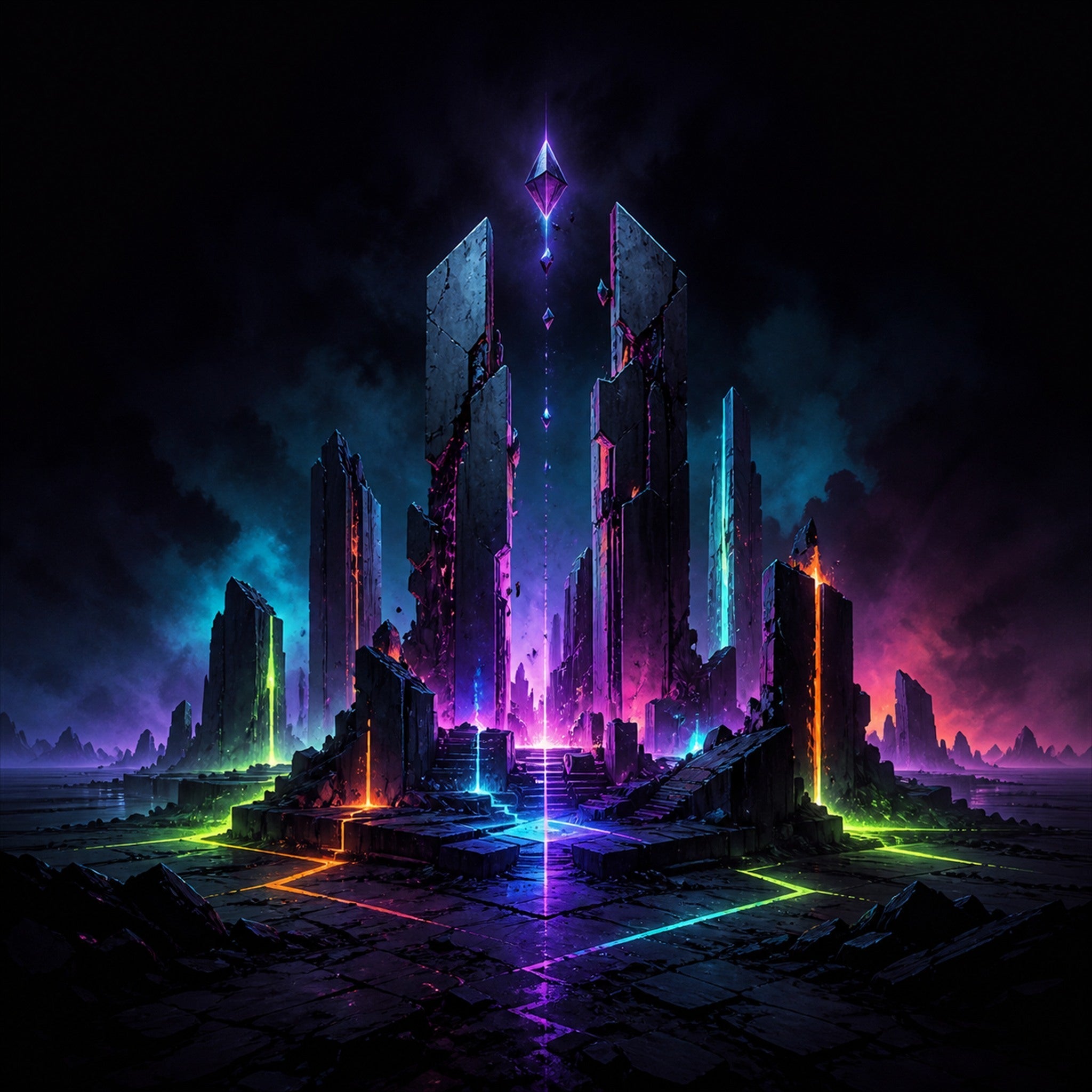 Close-up of the original KOSVYRE artwork Electric Ruins