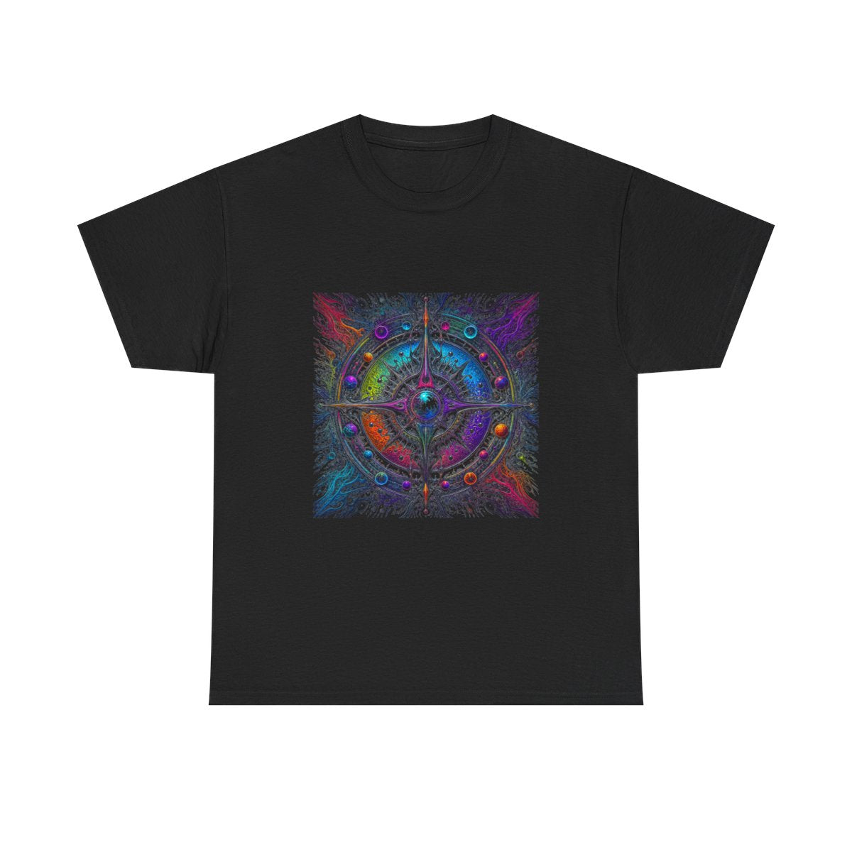 Ferrofluid Dream Compass KOSVYRE graphic tee product mockup, front view