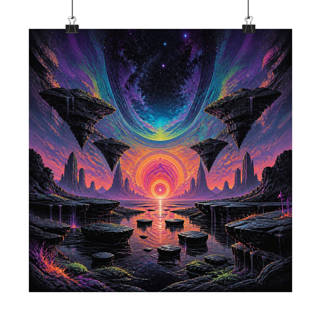 Folded Horizon satin art print displayed with black binder clips