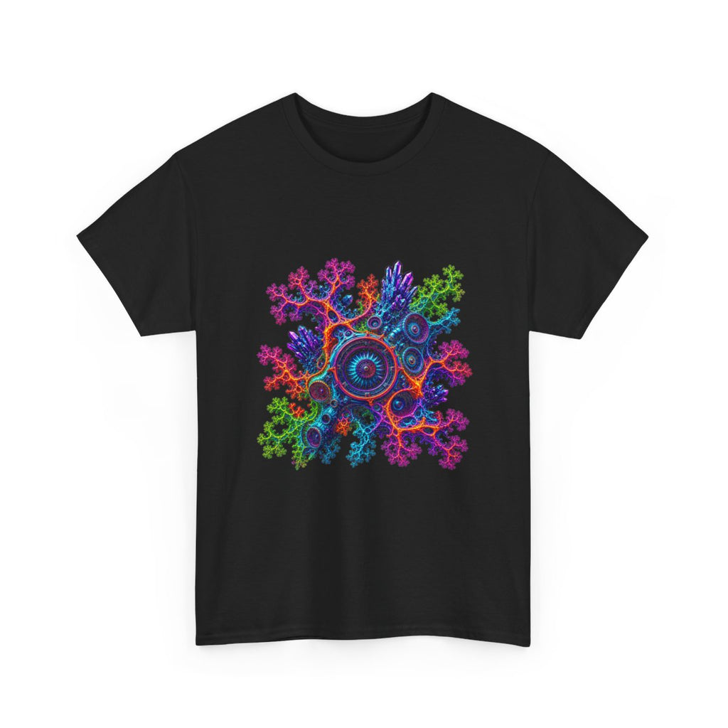 Fractal Coral Engine KOSVYRE graphic tee product mockup, alternate front view