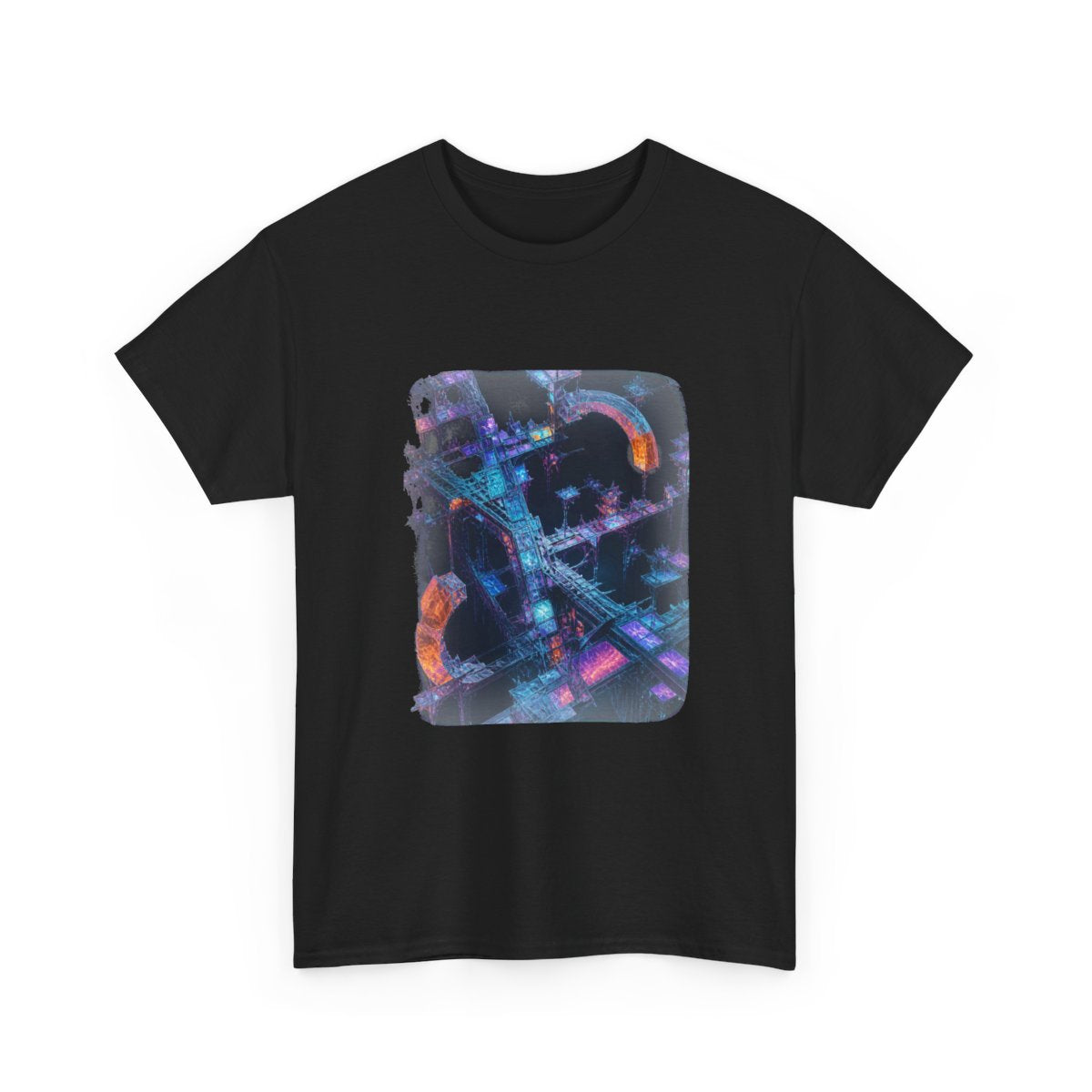 Fractal Halo Scaffold KOSVYRE graphic tee product mockup, alternate front view
