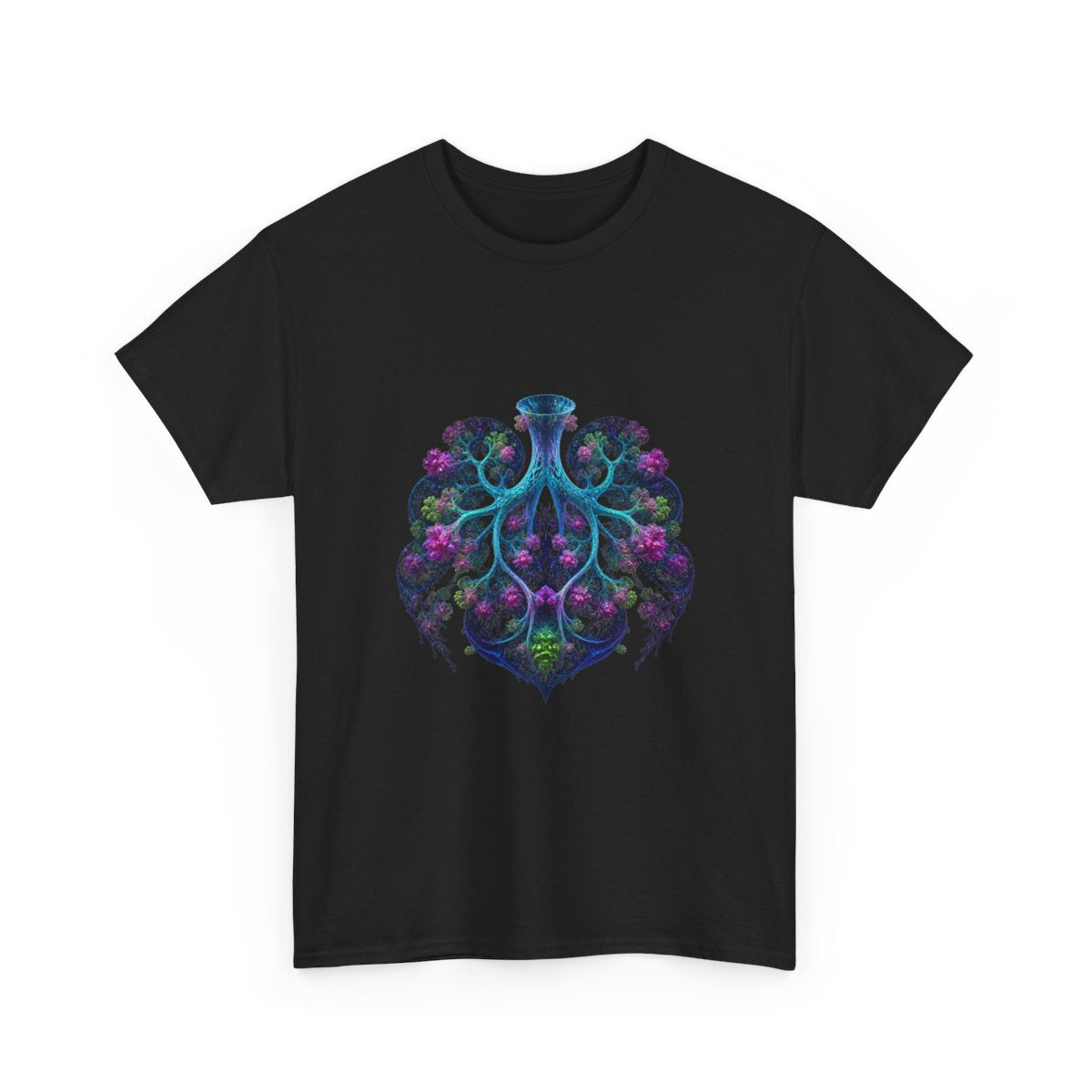 Fractal Lung Garden KOSVYRE graphic tee product mockup, alternate front view