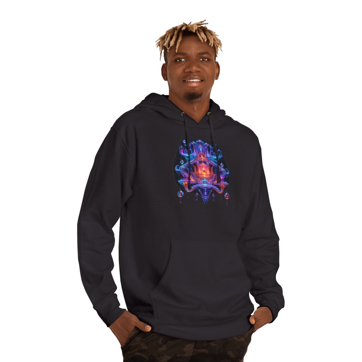 Glass Current Reliquary KOSVYRE hoodie product mockup, person 2 front view
