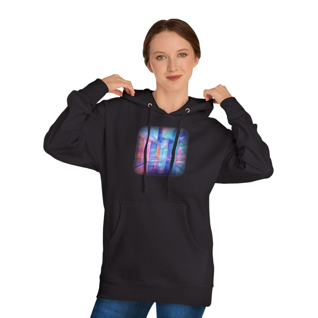 Glass Memory Corridor KOSVYRE hoodie product mockup, person 1 front view