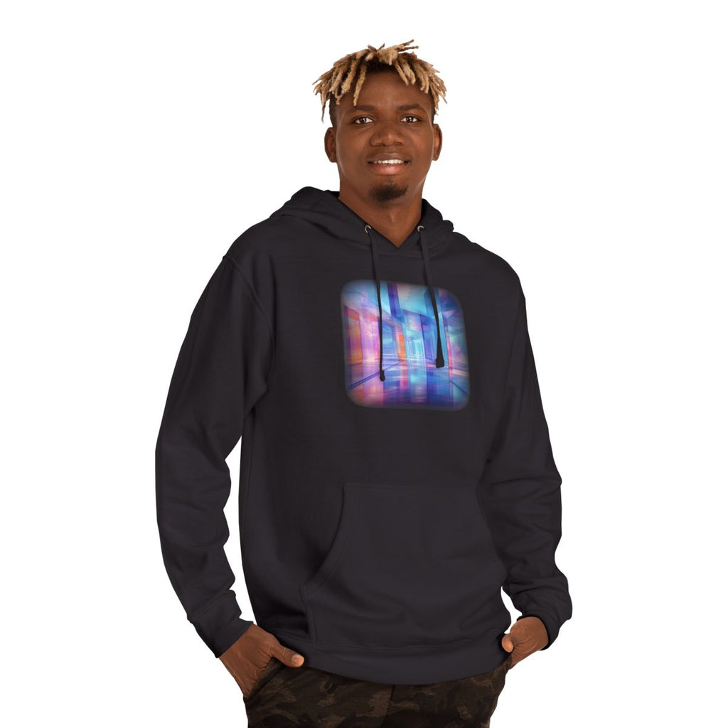 Glass Memory Corridor KOSVYRE hoodie product mockup, person 2 front view