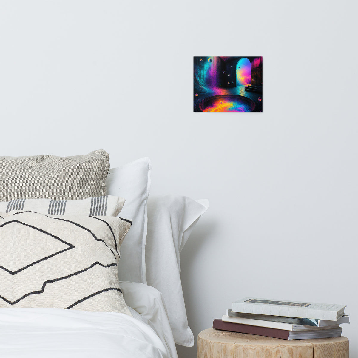 16 by 20 inch Liminal Colorwell glossy metal print styled in a bright modern room