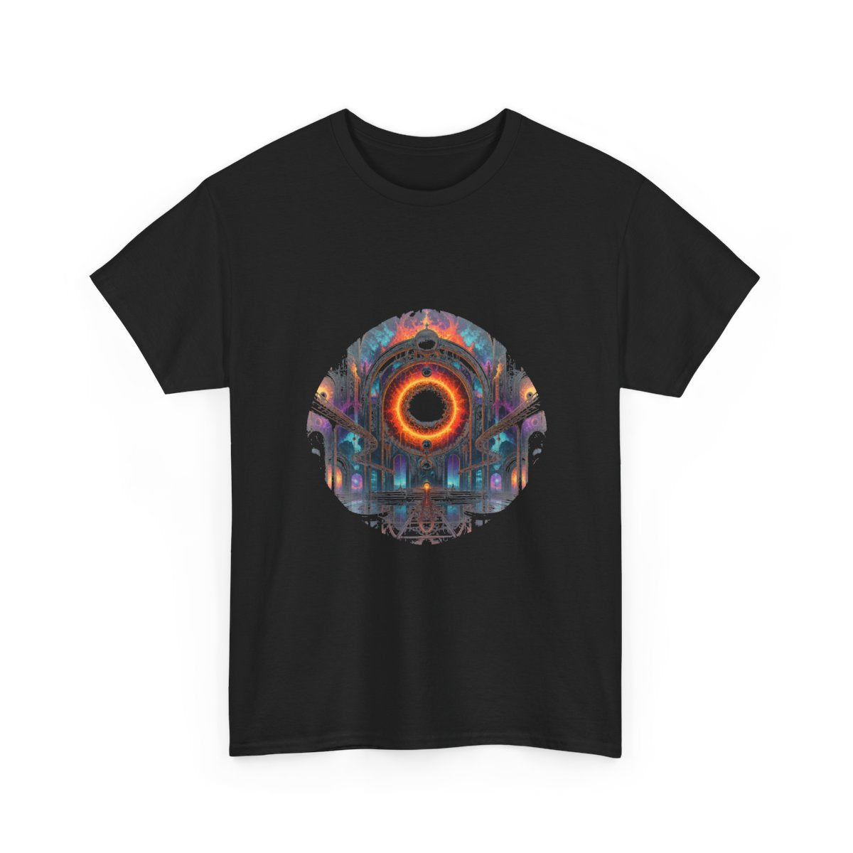 Hollow Sun Terminal KOSVYRE graphic tee product mockup, alternate front view