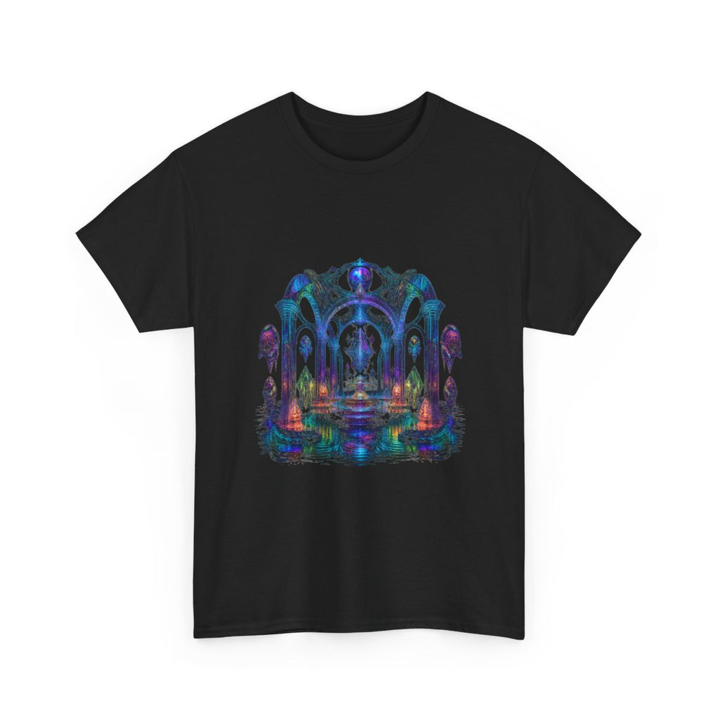 Holographic Tidal Crypt KOSVYRE graphic tee product mockup, alternate front view