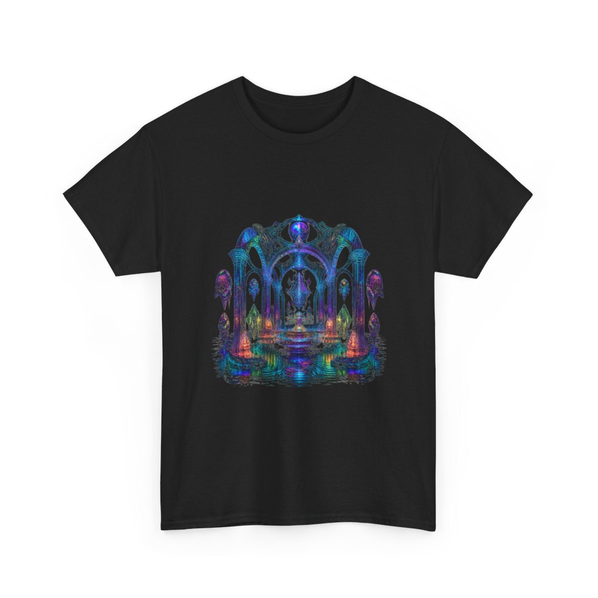 Holographic Tidal Crypt KOSVYRE graphic tee product mockup, alternate front view