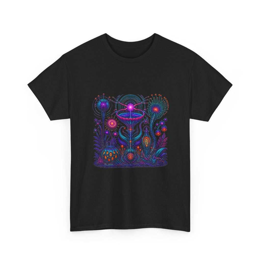Impossible Radio Garden KOSVYRE graphic tee product mockup, alternate front view