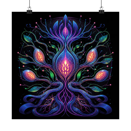 Alien Botanical Circuit original KOSVYRE art print displayed with binder clips