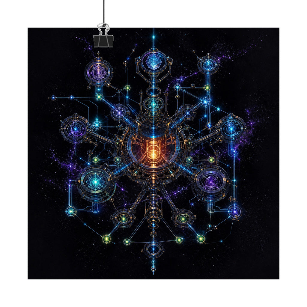 Asterism Engine original KOSVYRE art print displayed with binder clips