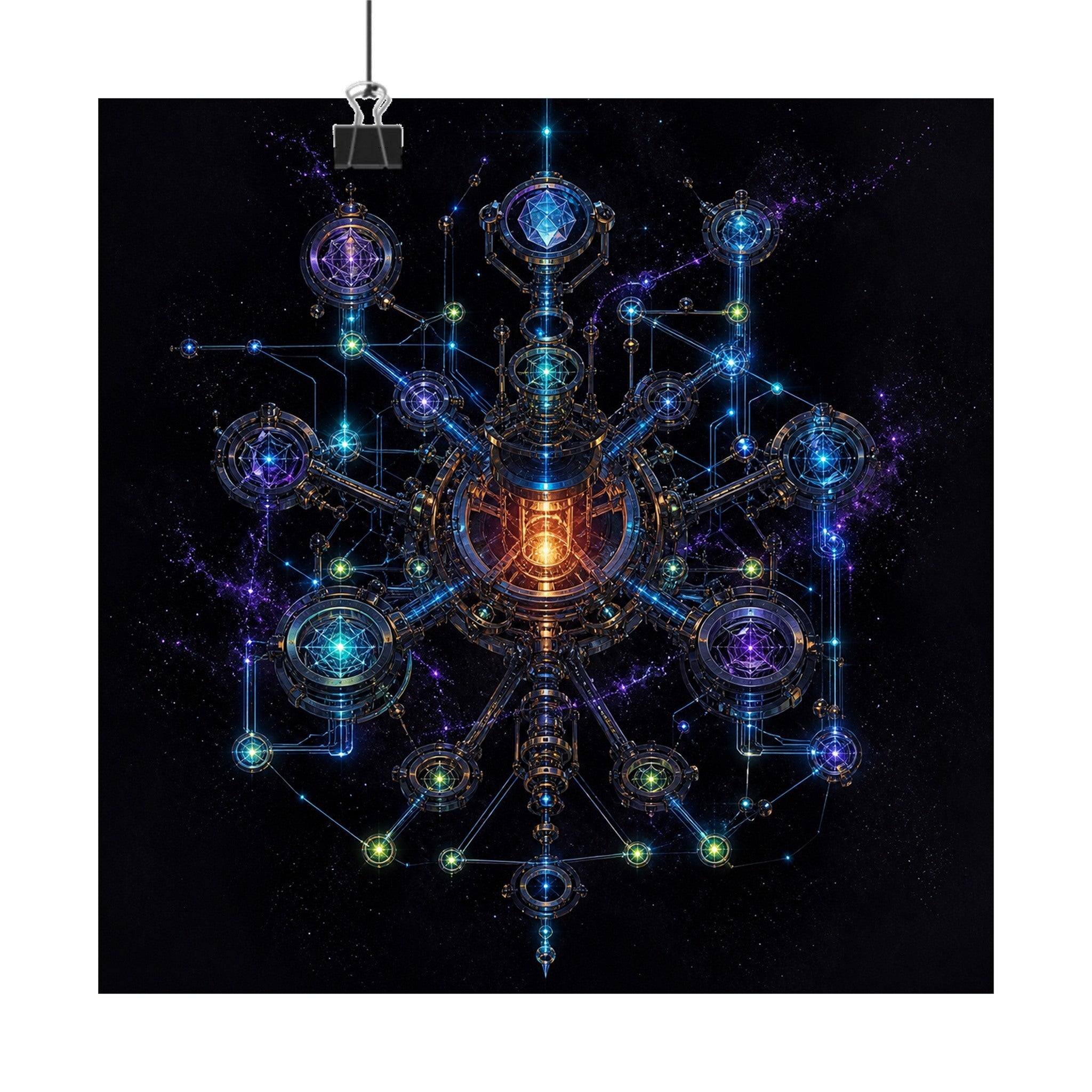 Asterism Engine original KOSVYRE art print displayed with binder clips