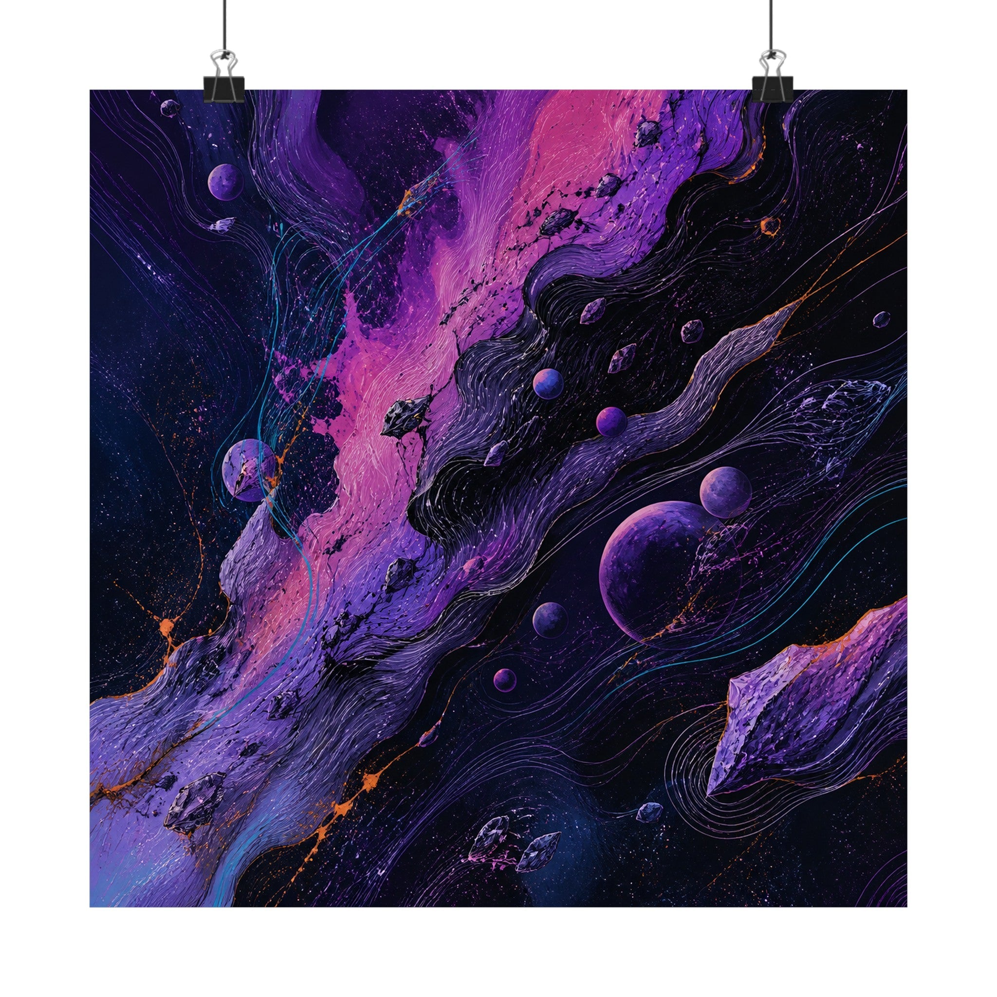 Astral Ink Transit original KOSVYRE art print displayed with binder clips