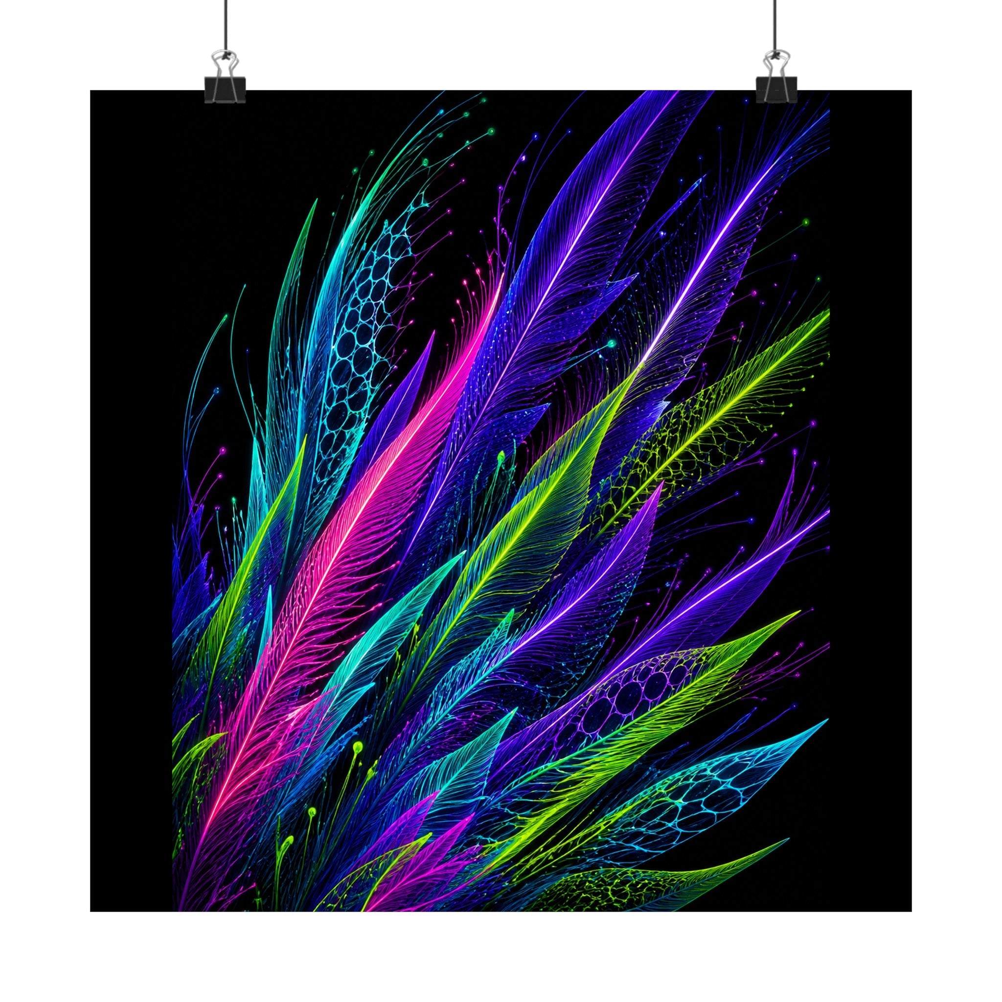 Blacklight Quill Array original KOSVYRE art print displayed with binder clips