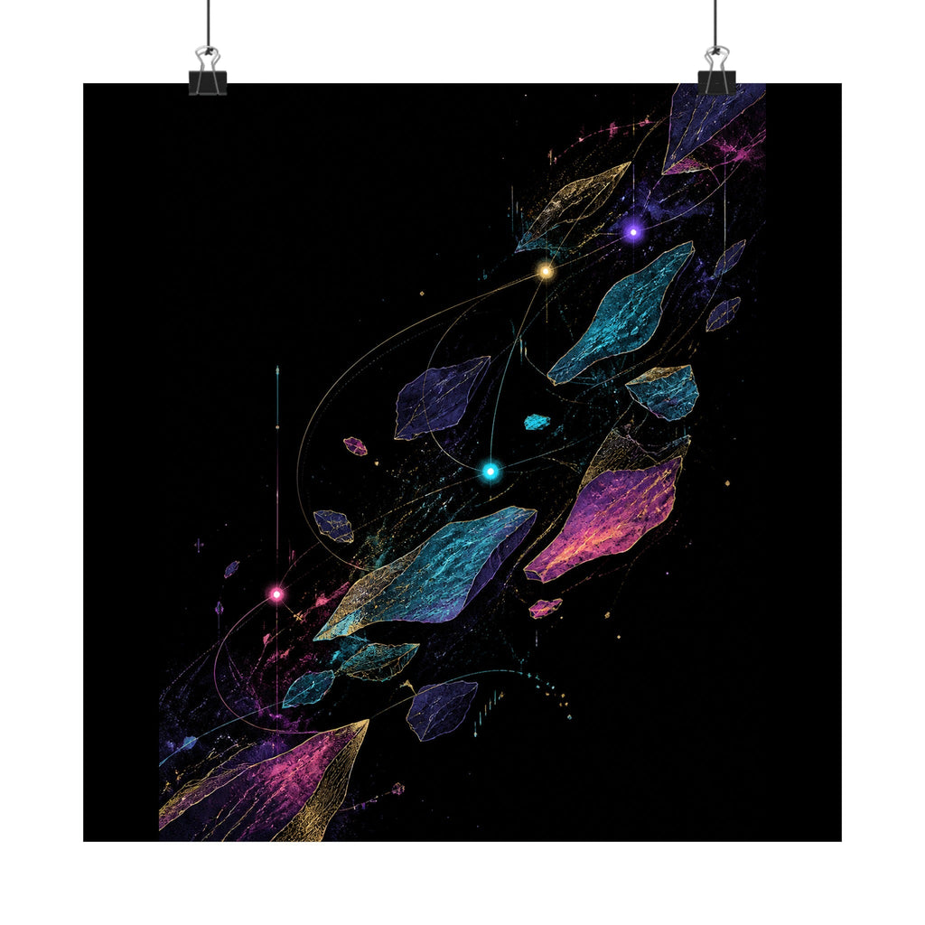 Celestial Drift Tapestry original KOSVYRE art print displayed with binder clips