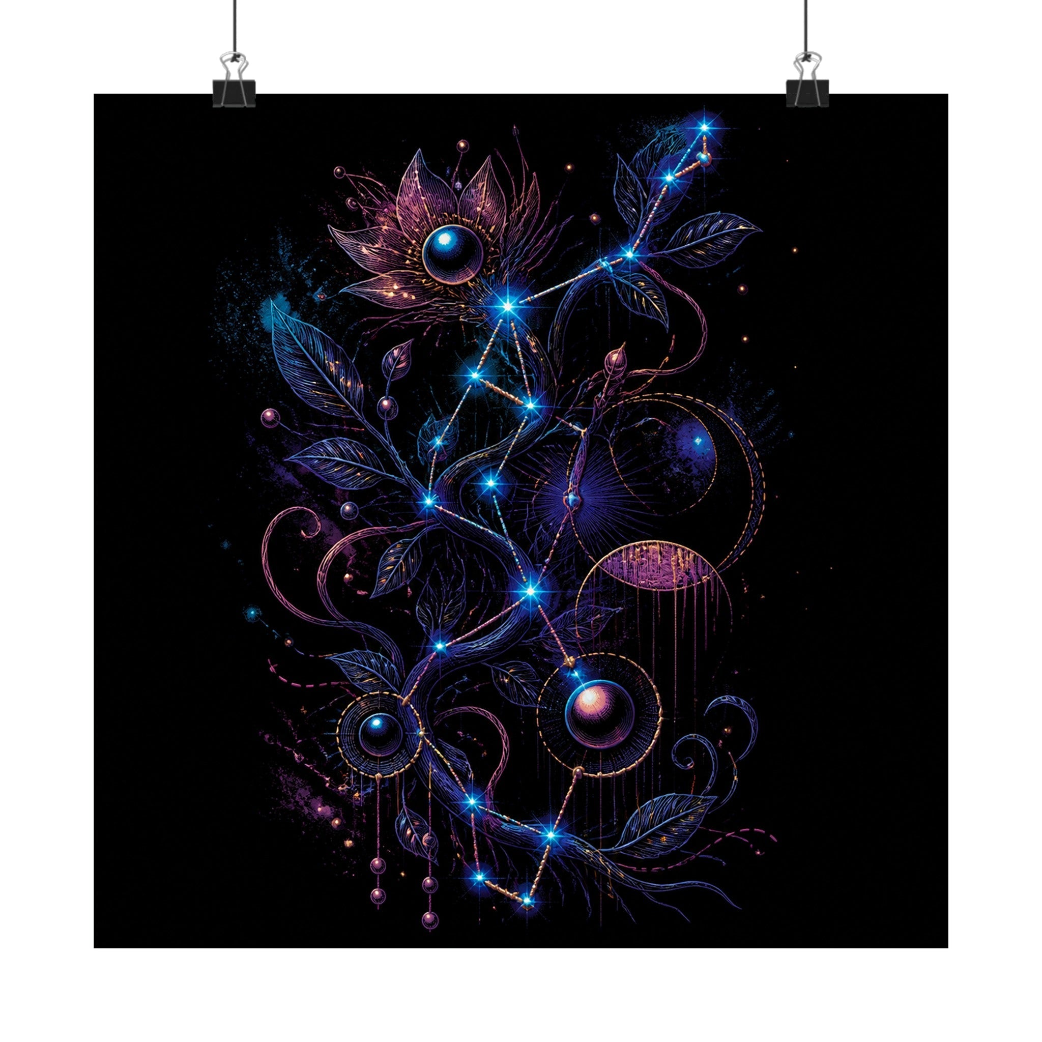 Celestial Thread Map original KOSVYRE art print displayed with binder clips