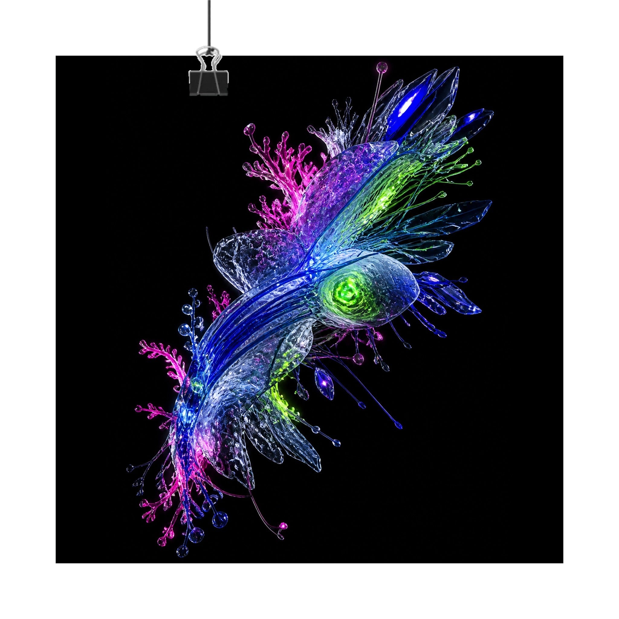 Crystal Organism Relay original KOSVYRE art print displayed with binder clips