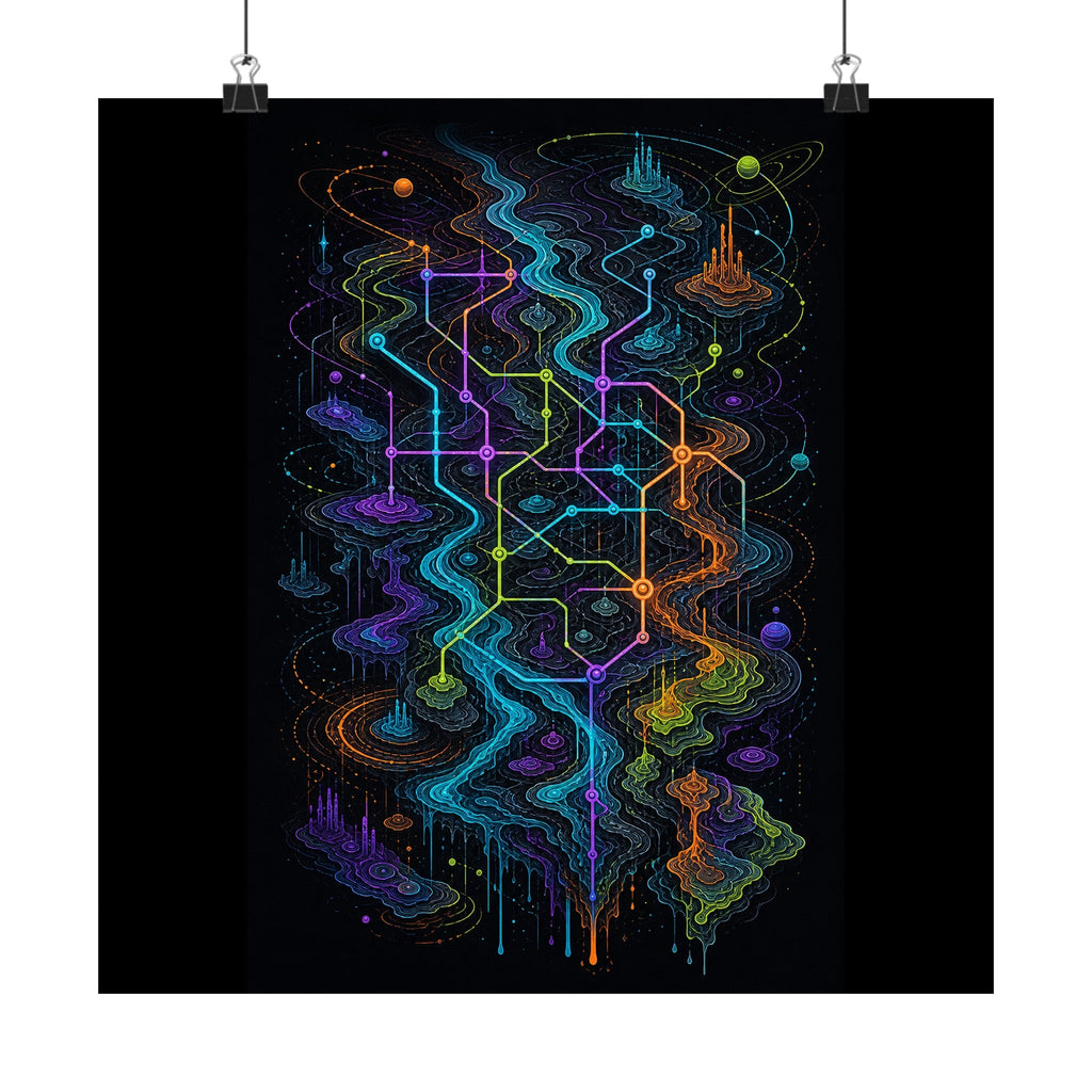Dissolving Transit Map original KOSVYRE art print displayed with binder clips