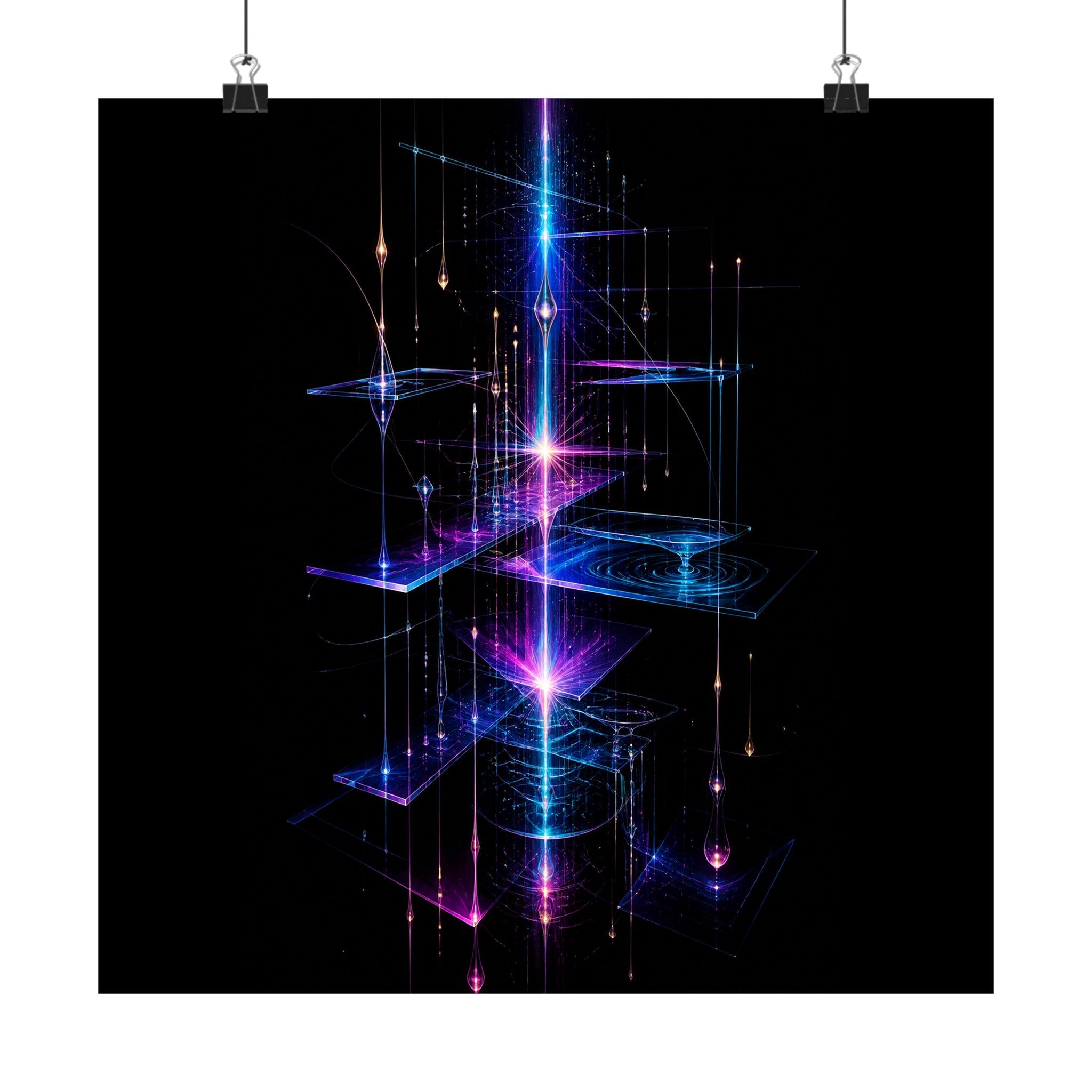 Glass Meridian Relay original KOSVYRE art print displayed with binder clips