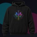 Magnetic Bloom Atlas original KOSVYRE design on a black hoodie against a graphite studio background