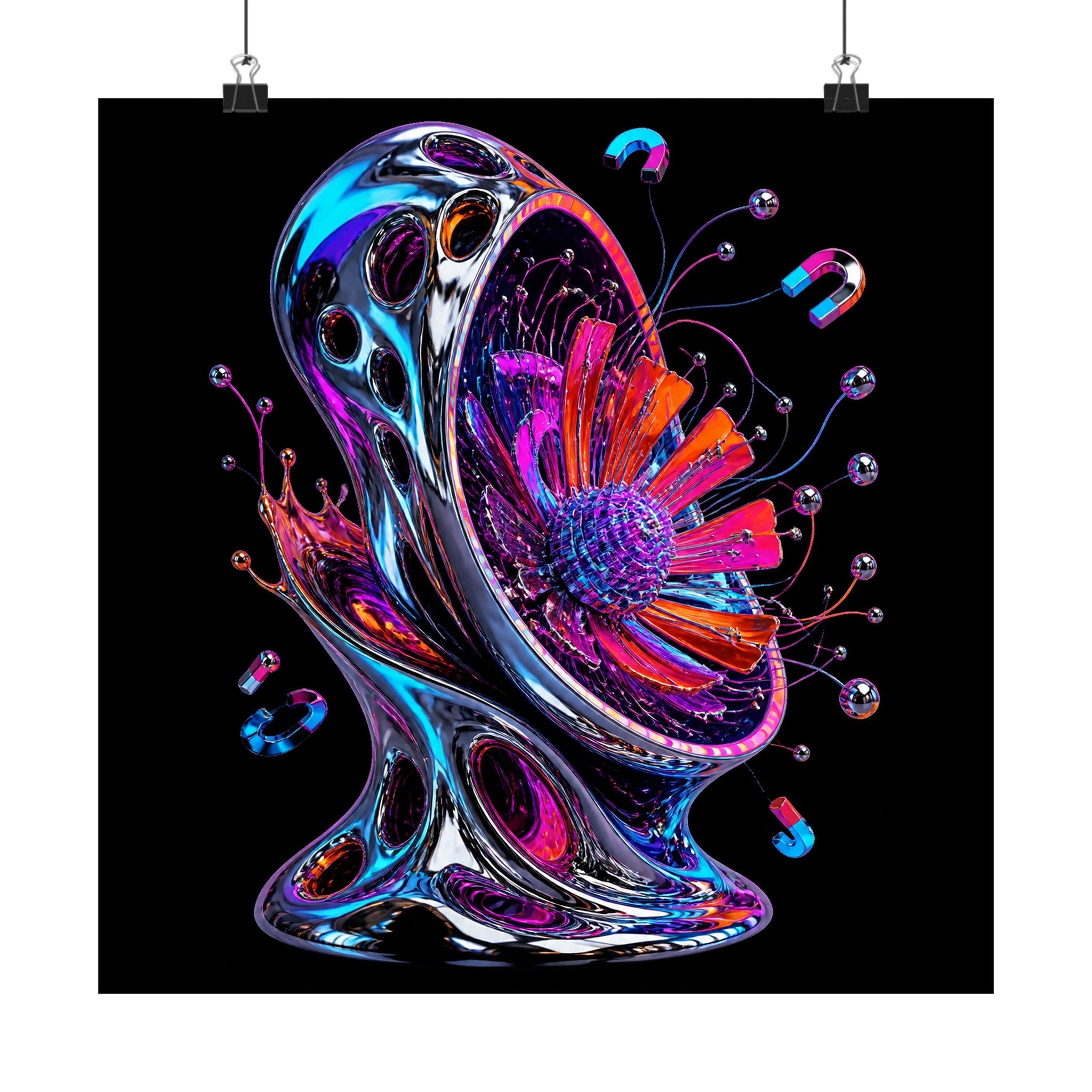 Magnetic Bloom Vessel original KOSVYRE art print displayed with binder clips