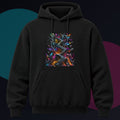 Molten Stairwell Garden original KOSVYRE design on a black hoodie against a graphite studio background