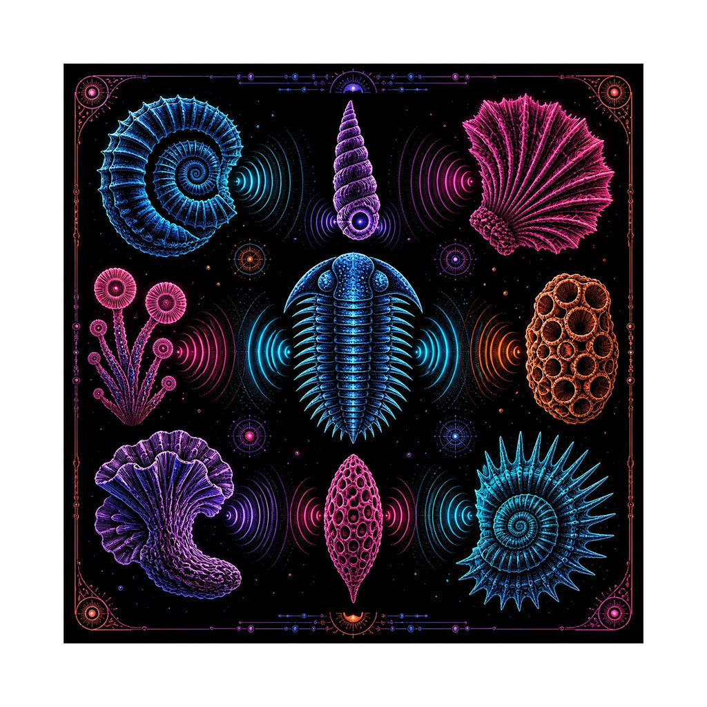 Neon Fossil Choir original KOSVYRE art print shown on a clean white display